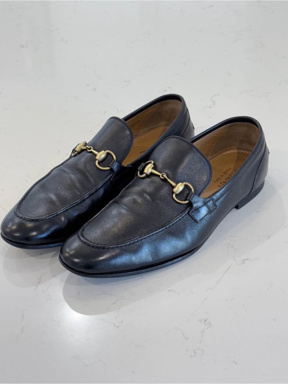 Gucci Jordaan Black Leather Horsebit Loafers Men’s 8.5 - Picture 2 of 5
